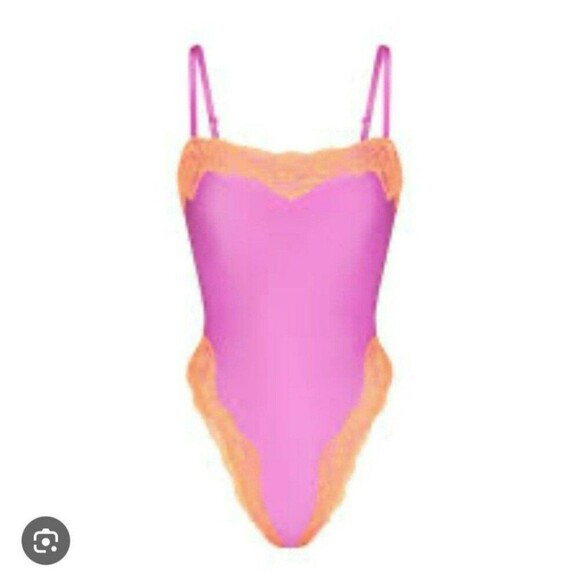 SKIMS Other - skims lace swim cami one piece neon orchid
